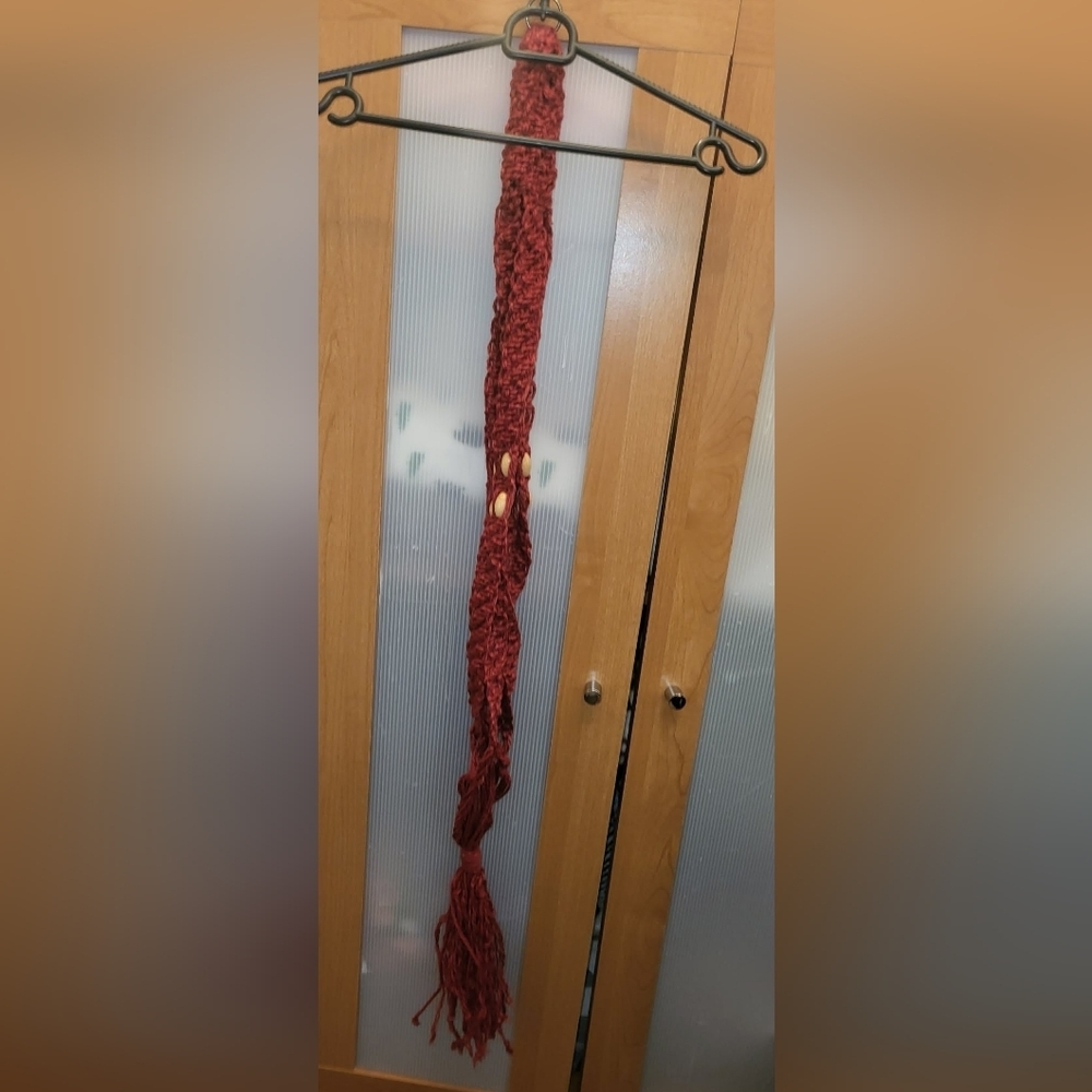 Vintage Red Macrame Hanging Plant Holder